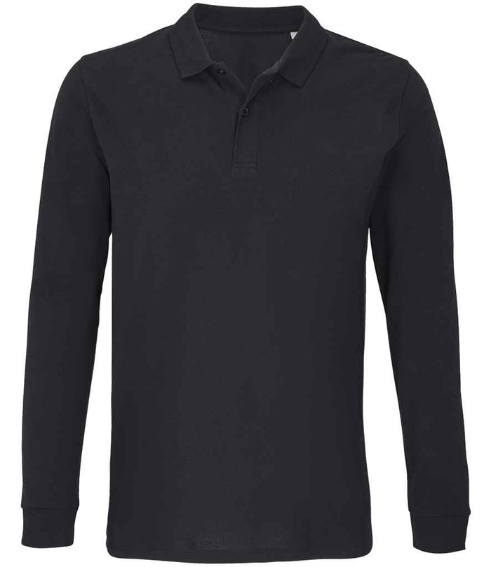 SOL'S Unisex Planet Long Sleeve Piqué Polo Shirt 04241 - Black