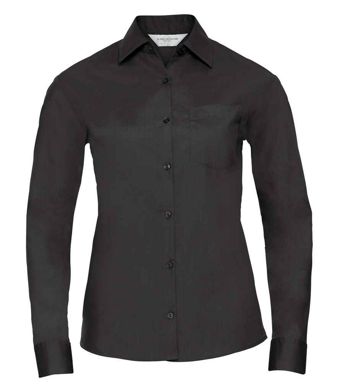 Russell Athletic Collection Ladies Long Sleeve Easy Care Poplin Shirt 934F - Black