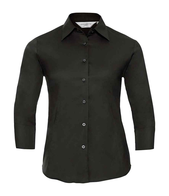 Russell Athletic Collection Ladies 3/4 Sleeve Easy Care Fitted Shirt 946F - Black