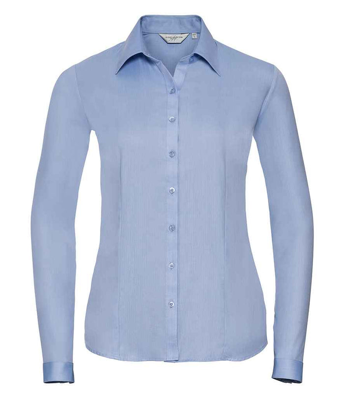 Russell Athletic Collection Ladies Long Sleeve Herringbone Shirt 962F - Light Blue