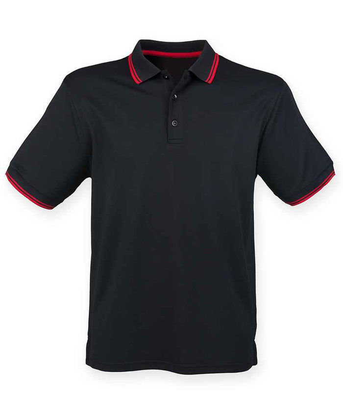 Henbury Coolplus® Tipped Polo Shirt H482 - Black/Red