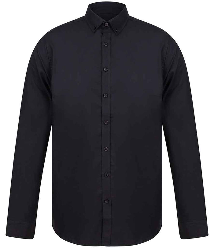Henbury Modern Long Sleeve Slim Fit Oxford Shirt H512S - Black