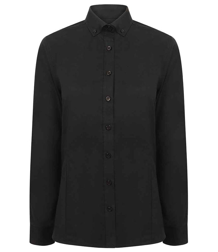 Henbury Ladies Modern Long Sleeve Regular Fit Oxford Shirt H513R - Black