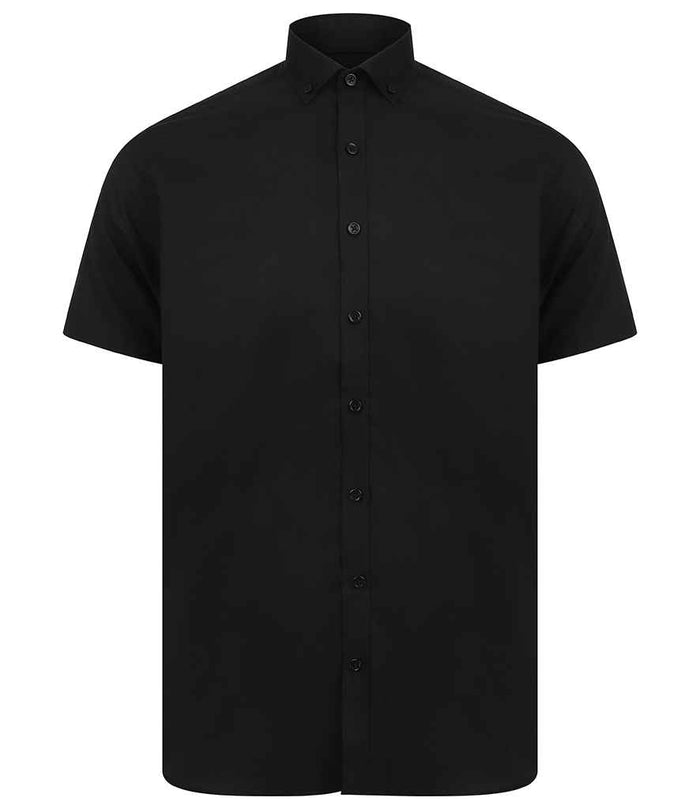 Henbury Modern Short Sleeve Slim Fit Oxford Shirt H517S - Black