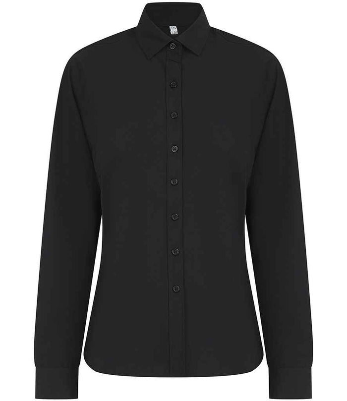 Henbury Ladies Long Sleeved Cotton Feel Coolplus® Shirt H583 - Black
