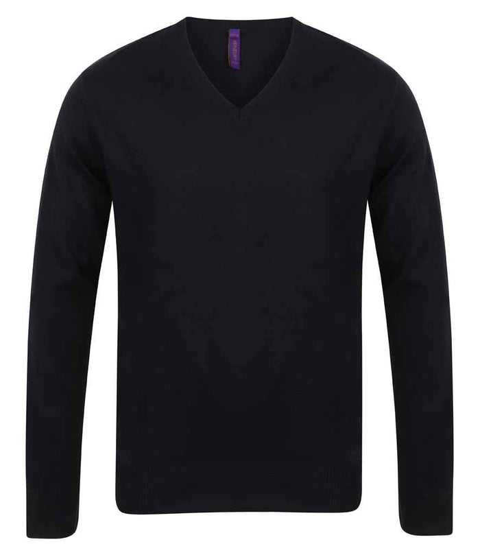 Henbury Lightweight Cotton Acrylic V Neck Sweater H720 - Black