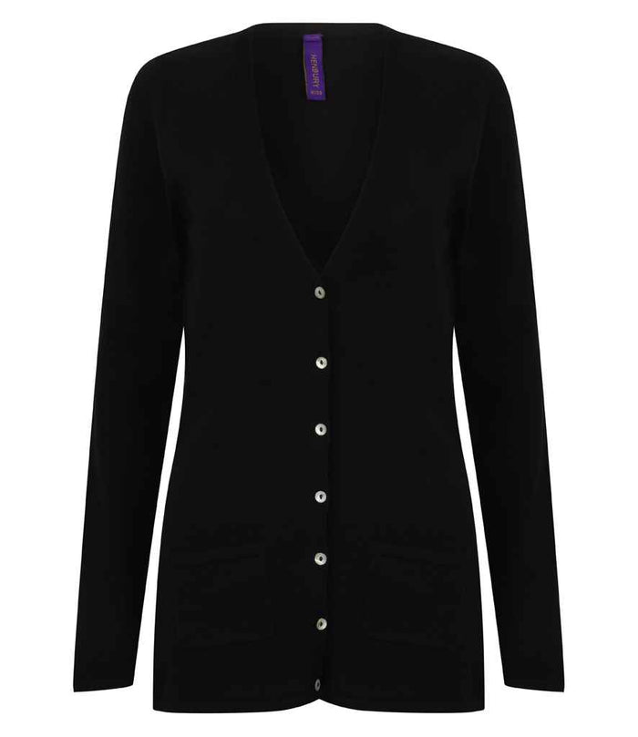 Henbury Ladies Cotton Acrylic V Neck Cardigan H723 - Black