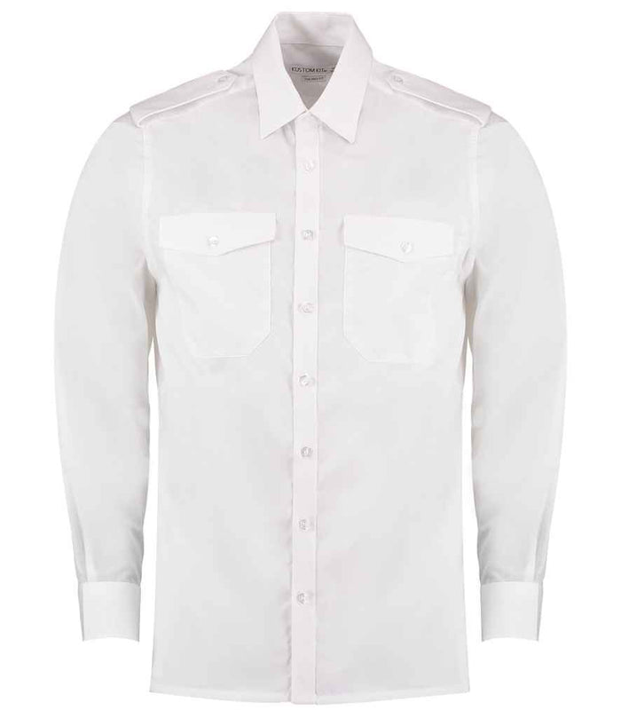Kustom Kit Long Sleeve Tailored Pilot Shirt K134 - White