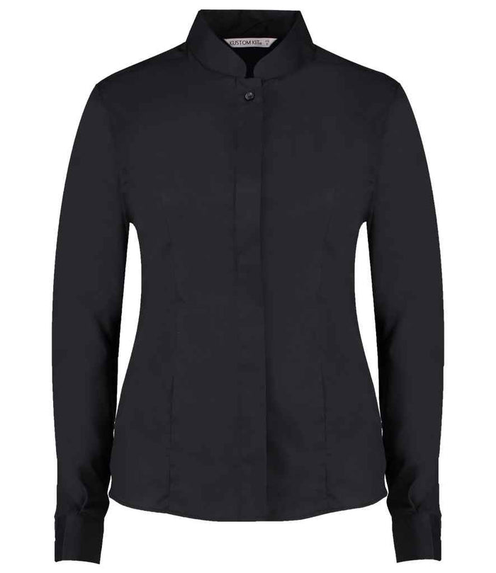Kustom Kit Ladies Long Sleeve Tailored Mandarin Collar Shirt K261 - Black