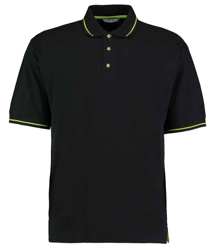 Kustom Kit St Mellion Tipped Cotton Piqué Polo Shirt K606 - Black/Lime Green