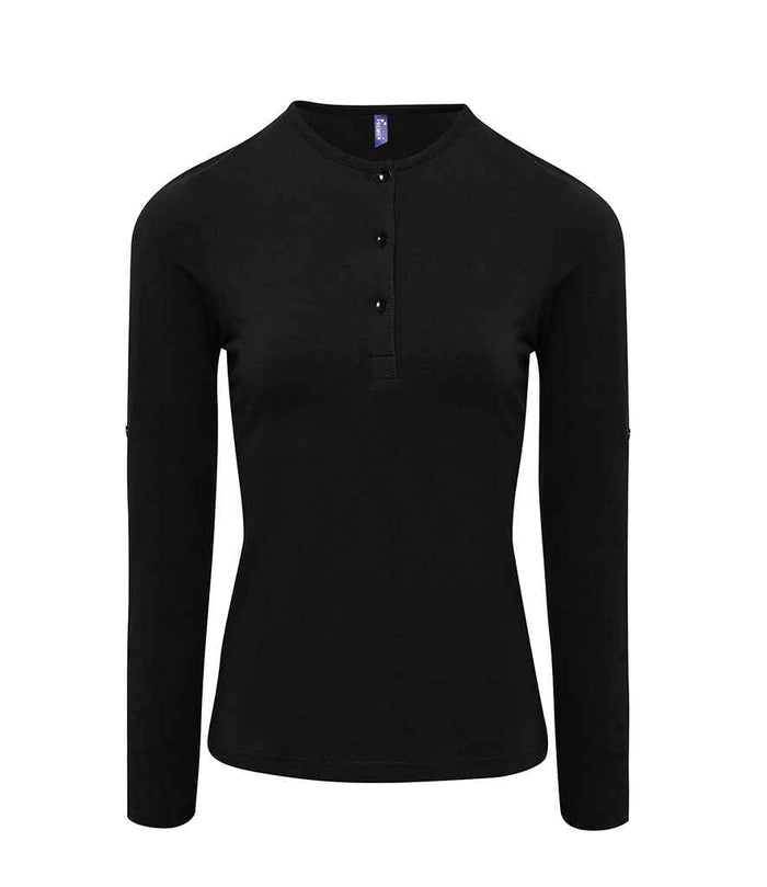 Premier Ladies Long John Roll Sleeve T-Shirt PR318 - Black