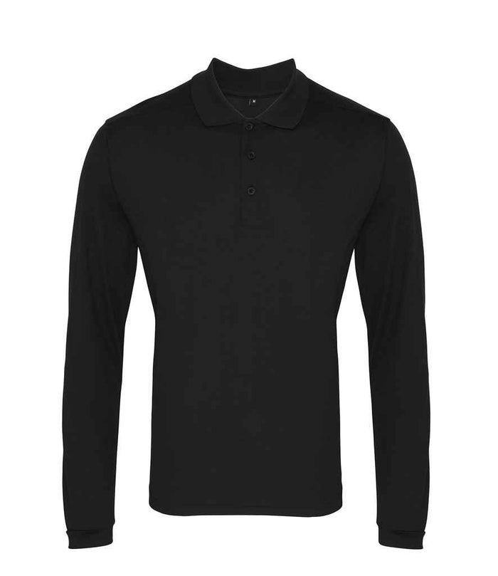 Premier Long Sleeve Coolchecker® Piqué Polo Shirt PR617 - Black