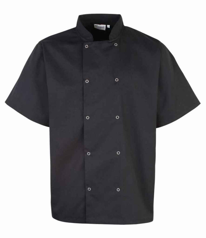 Premier Unisex Short Sleeve Stud Front Chef's Jacket PR664 - Black