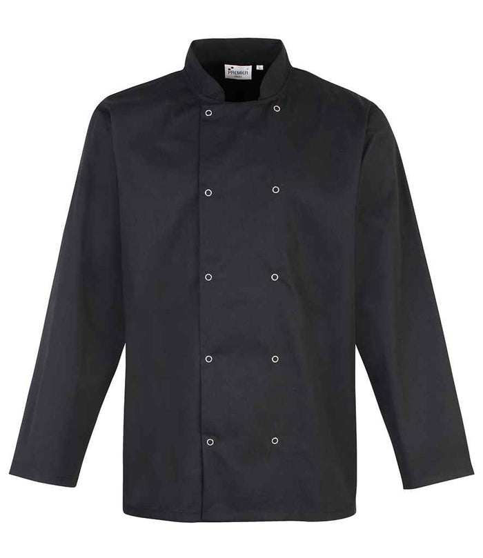 Premier Unisex Long Sleeve Stud Front Chef's Jacket PR665 - Black