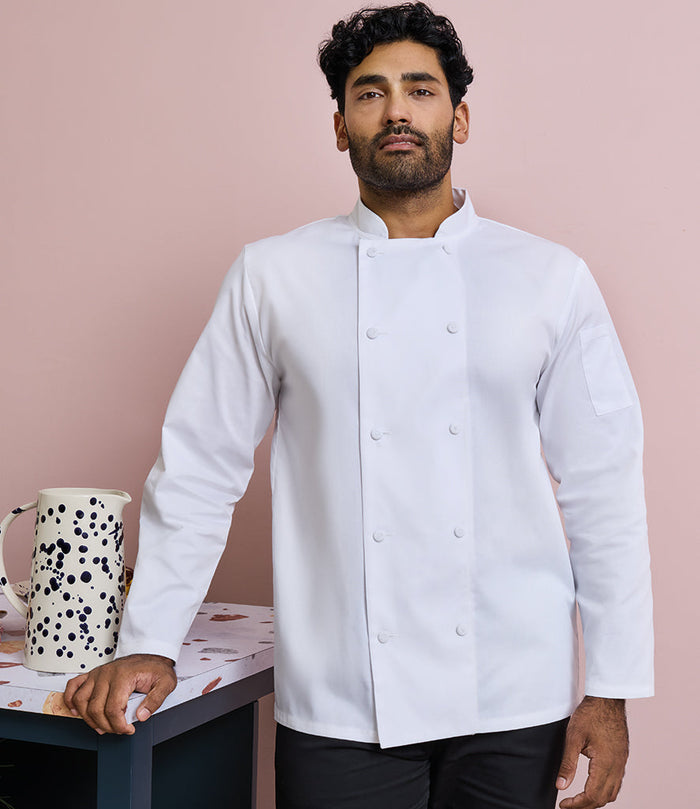 Premier Coolchecker Long Sleeve Chef's Jacket PR903 - White model view