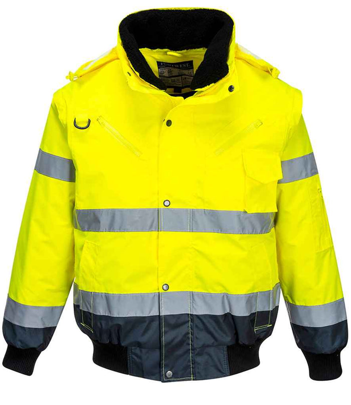 Portwest 3-in-1 Hi-Vis Bomber Jacket PW013 - Yellow/Navy