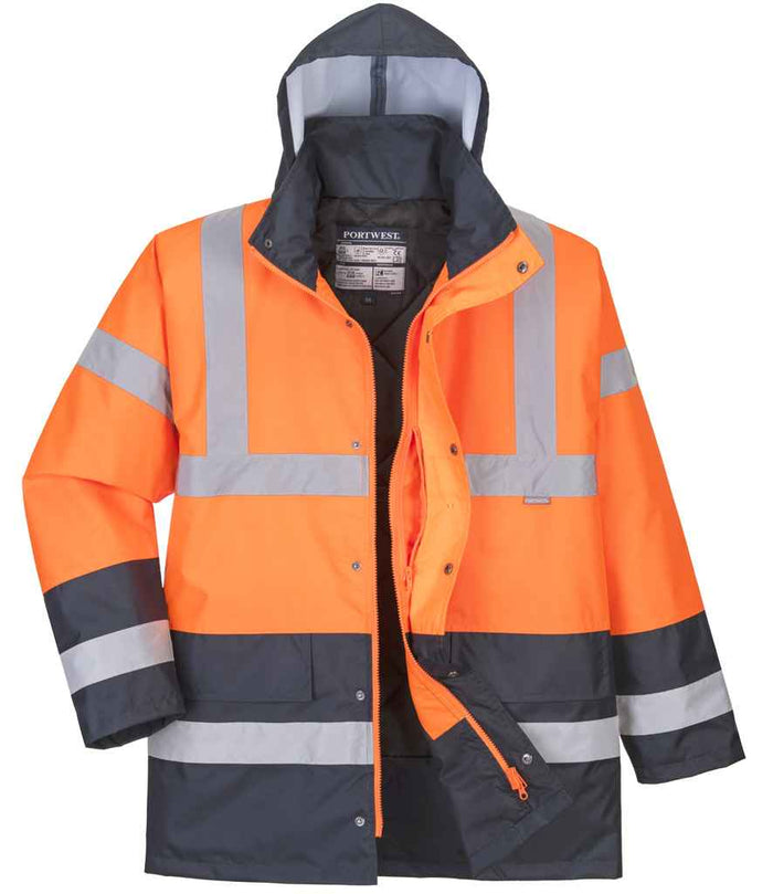 Portwest Hi-Vis Contrast Traffic Jacket PW025 - Orange/Navy