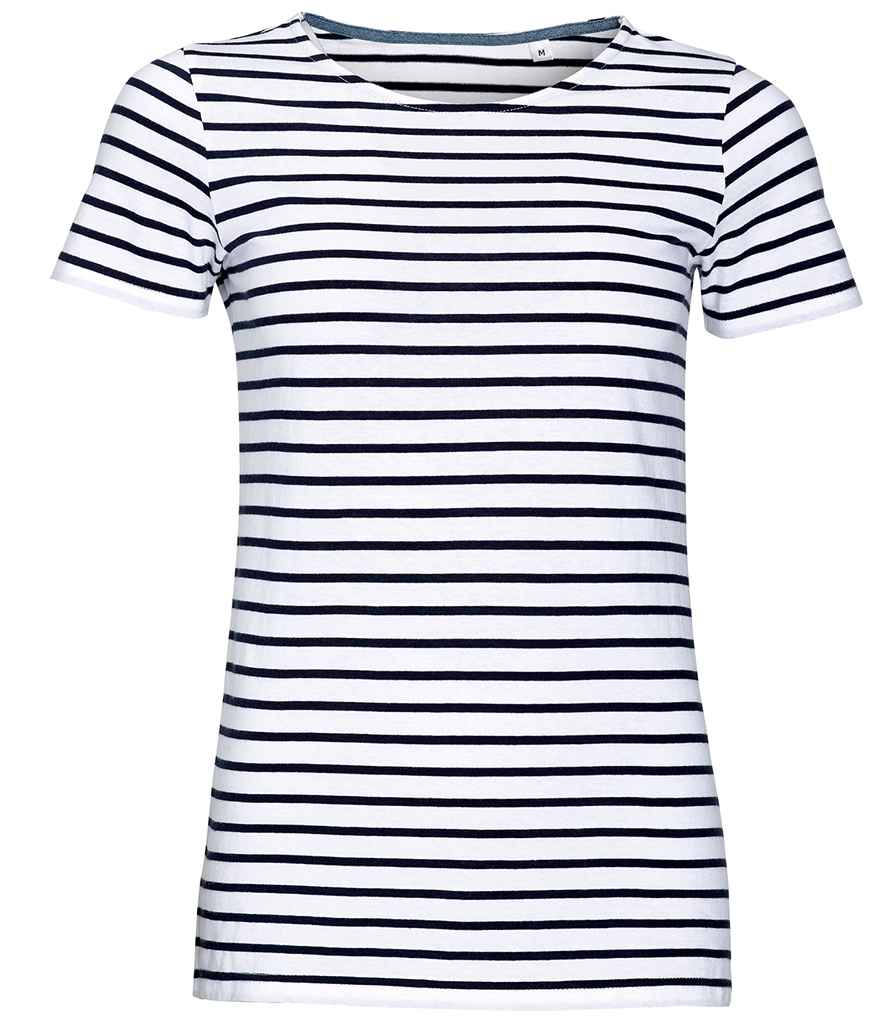 SOL'S Ladies Miles Striped T-Shirt 01399 - White/Navy