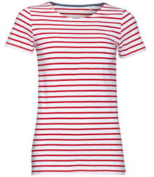 SOL'S Ladies Miles Striped T-Shirt 01399 - White/Red