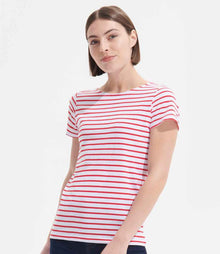 SOL'S Ladies Miles Striped T-Shirt 01399 - 01399 White/Red Model