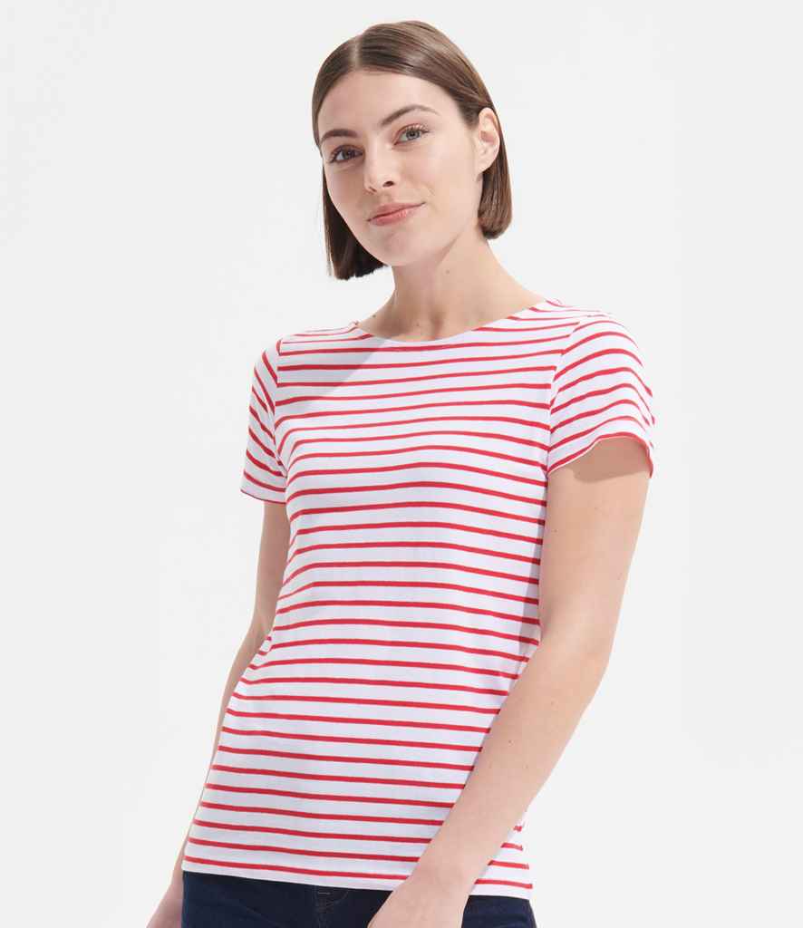 SOL'S Ladies Miles Striped T-Shirt 01399 - 01399 White/Red Model