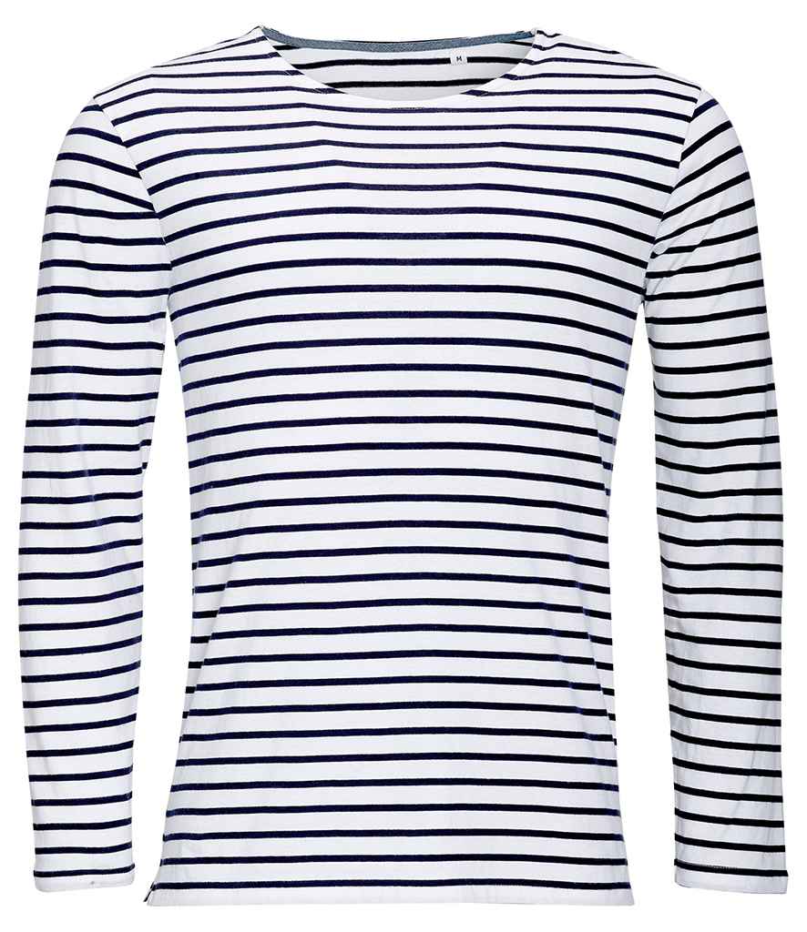 SOL'S Marine Long Sleeve Striped T-Shirt 01402 - White/Navy