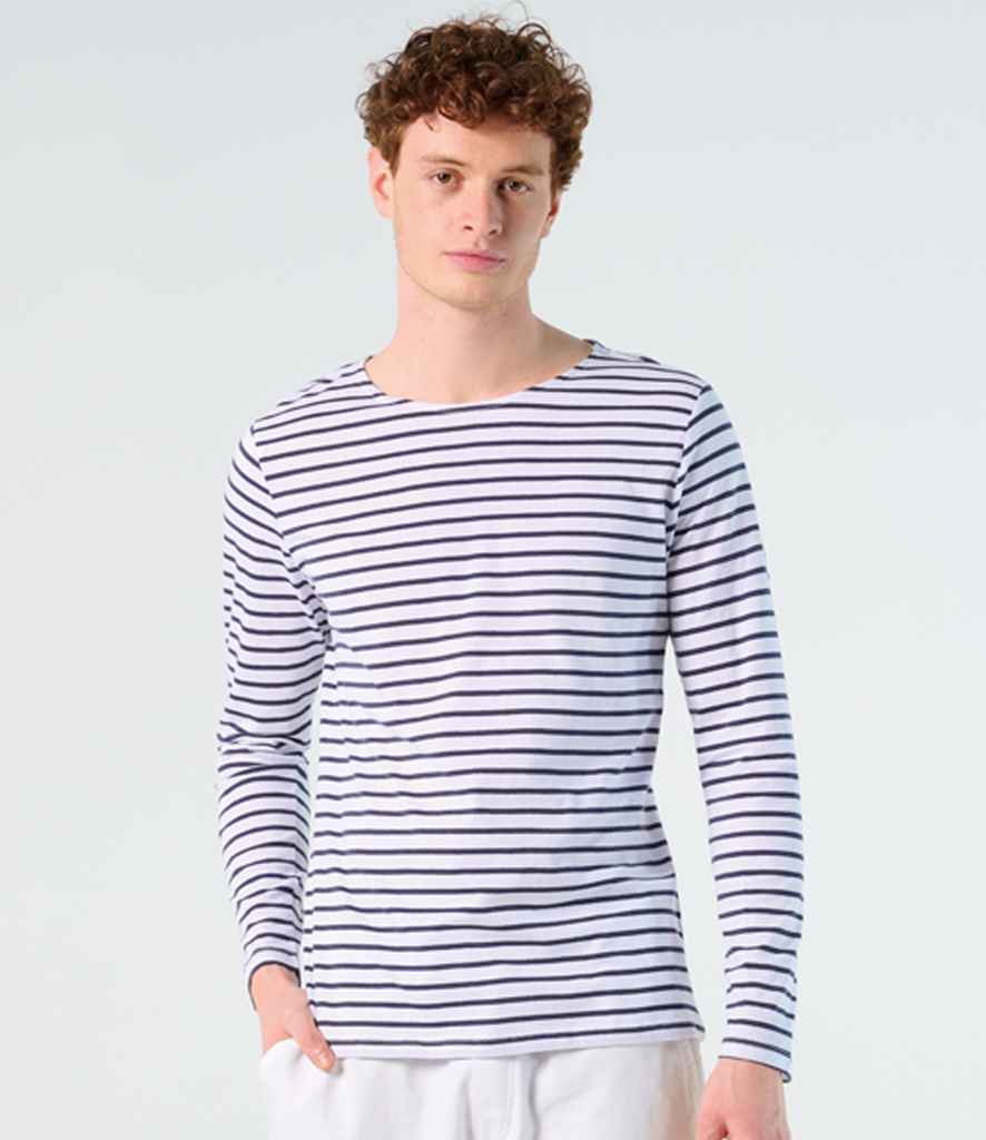 SOL'S Marine Long Sleeve Striped T-Shirt 01402 - 01402 White/Navy Model