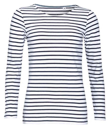 SOL'S Ladies Marine Long Sleeve Striped T-Shirt 01403 - White/Navy