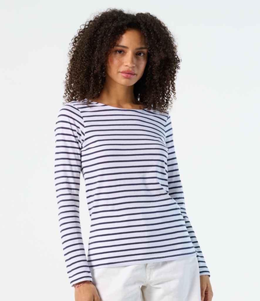 SOL'S Ladies Marine Long Sleeve Striped T-Shirt 01403 - 01403 White/Navy Model