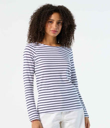 SOL'S Ladies Marine Long Sleeve Striped T-Shirt 01403 - 01403 White/Navy Model