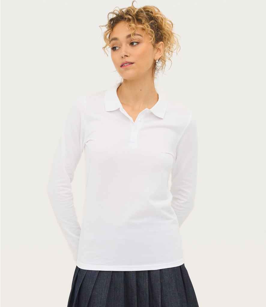 SOL'S Ladies Perfect Long Sleeve Piqué Polo Shirt 02083 - 02083 White Model