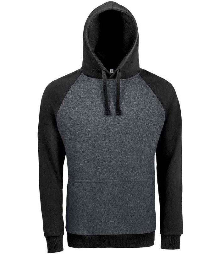 SOL'S Unisex Seattle Contrast Raglan Hoodie 02998 - Charcoal Marl/Black