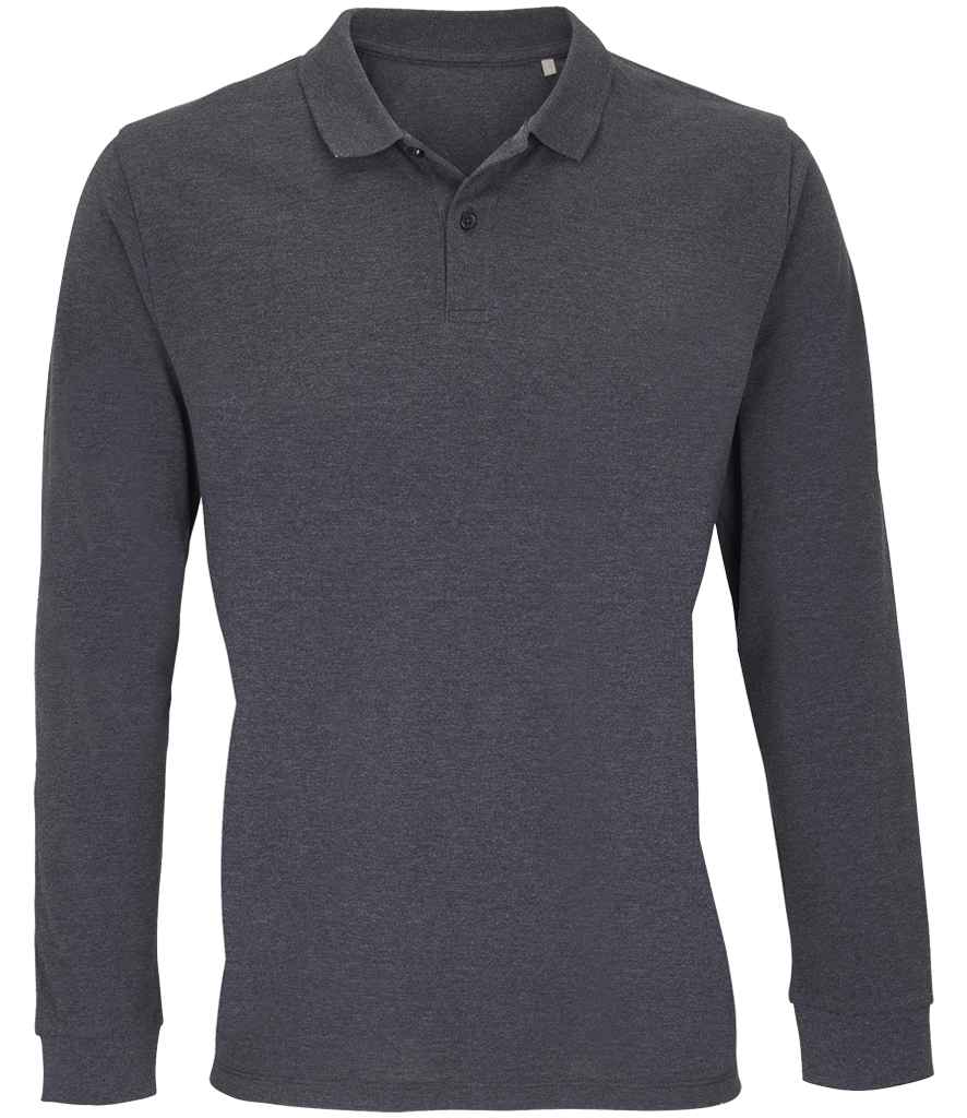 SOL'S Unisex Planet Long Sleeve Piqué Polo Shirt 04241 - Charcoal Marl