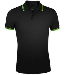 SOL'S Pasadena Tipped Cotton Piqué Polo Shirt 10577 - Black/Lime Green