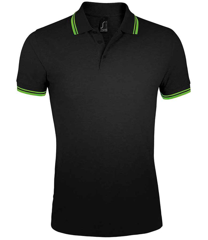 SOL'S Pasadena Tipped Cotton Piqué Polo Shirt 10577 - Black/Lime Green