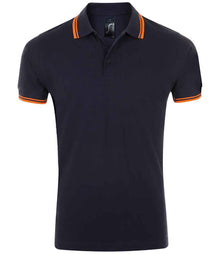 SOL'S Pasadena Tipped Cotton Piqué Polo Shirt 10577 - French Navy/Neon Orange