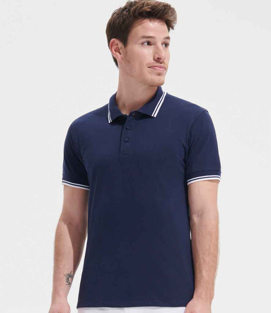 SOL'S Pasadena Tipped Cotton Piqué Polo Shirt 10577 - 10577 French Navy/White Model