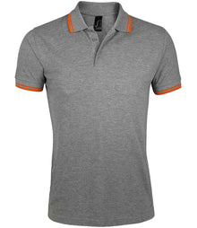 SOL'S Pasadena Tipped Cotton Piqué Polo Shirt 10577 - Grey Marl/Orange