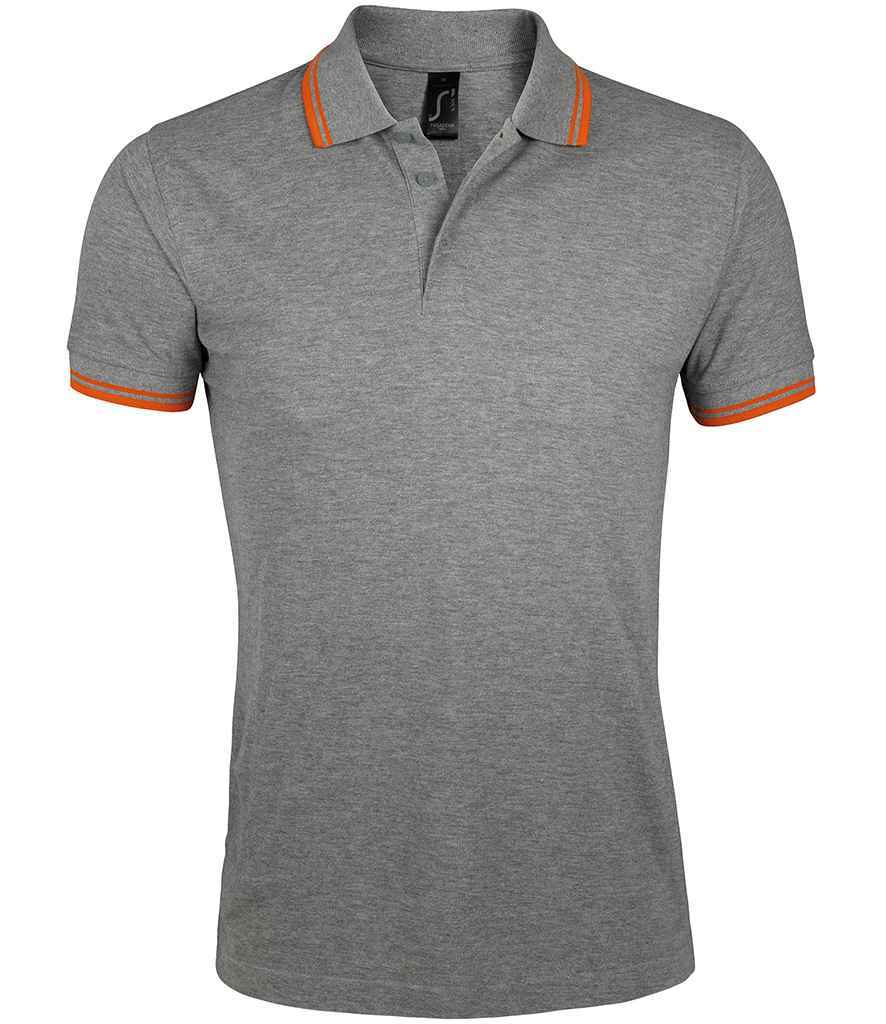 SOL'S Pasadena Tipped Cotton Piqué Polo Shirt 10577 - Grey Marl/Orange