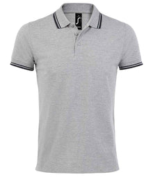 SOL'S Pasadena Tipped Cotton Piqué Polo Shirt 10577 - Heather Grey/Navy
