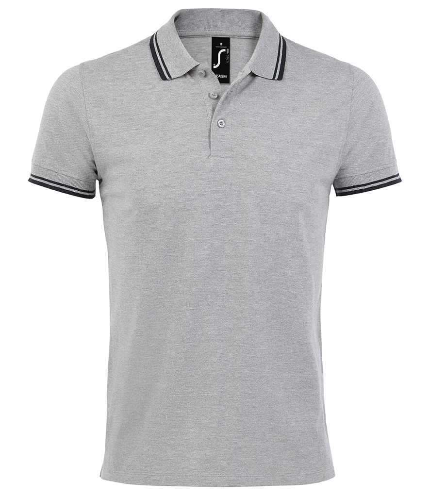 SOL'S Pasadena Tipped Cotton Piqué Polo Shirt 10577 - Heather Grey/Navy