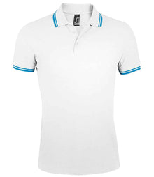 SOL'S Pasadena Tipped Cotton Piqué Polo Shirt 10577 - White/Aqua