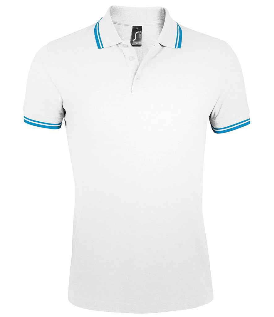 SOL'S Pasadena Tipped Cotton Piqué Polo Shirt 10577 - White/Aqua