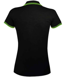 SOL'S Ladies Pasadena Tipped Cotton Piqué Polo Shirt 10578 - 10578 Black/Lime Green Back