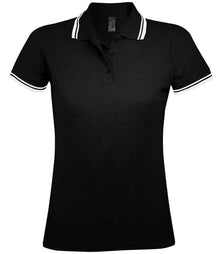 SOL'S Ladies Pasadena Tipped Cotton Piqué Polo Shirt 10578 - Black/White