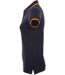 SOL'S Ladies Pasadena Tipped Cotton Piqué Polo Shirt 10578 - 10578 French Navy/Neon Orange Side