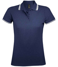 SOL'S Ladies Pasadena Tipped Cotton Piqué Polo Shirt 10578 - French Navy/White
