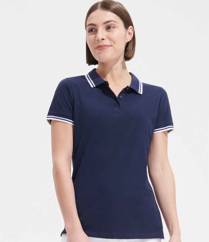 SOL'S Ladies Pasadena Tipped Cotton Piqué Polo Shirt 10578 - 10578 French Navy/White Model