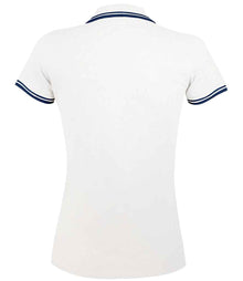 SOL'S Ladies Pasadena Tipped Cotton Piqué Polo Shirt 10578 - 10578 White/Navy Back
