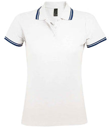 SOL'S Ladies Pasadena Tipped Cotton Piqué Polo Shirt 10578 - White/Navy